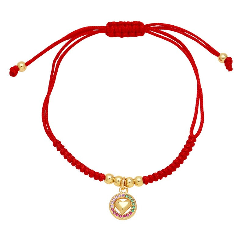 Wholesale Colorful Zircon Butterfly Tree of Life Love Pendant Red Rope Bracelet